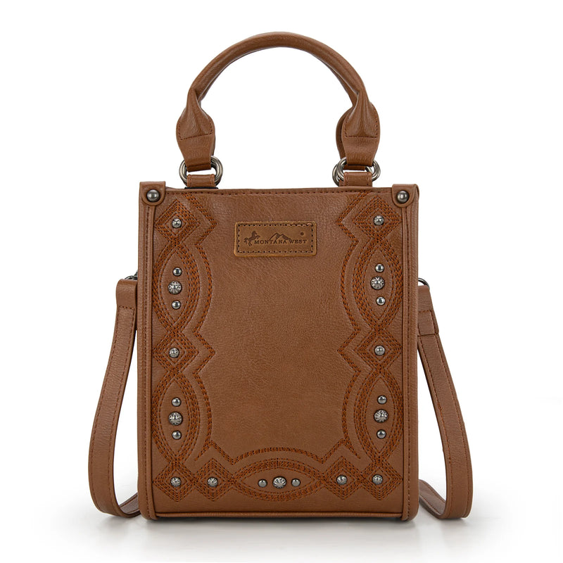 Load image into Gallery viewer, MW1334-1831BR - Montana West Embroidered Aztec Small Tote/Crossbody - Brown
