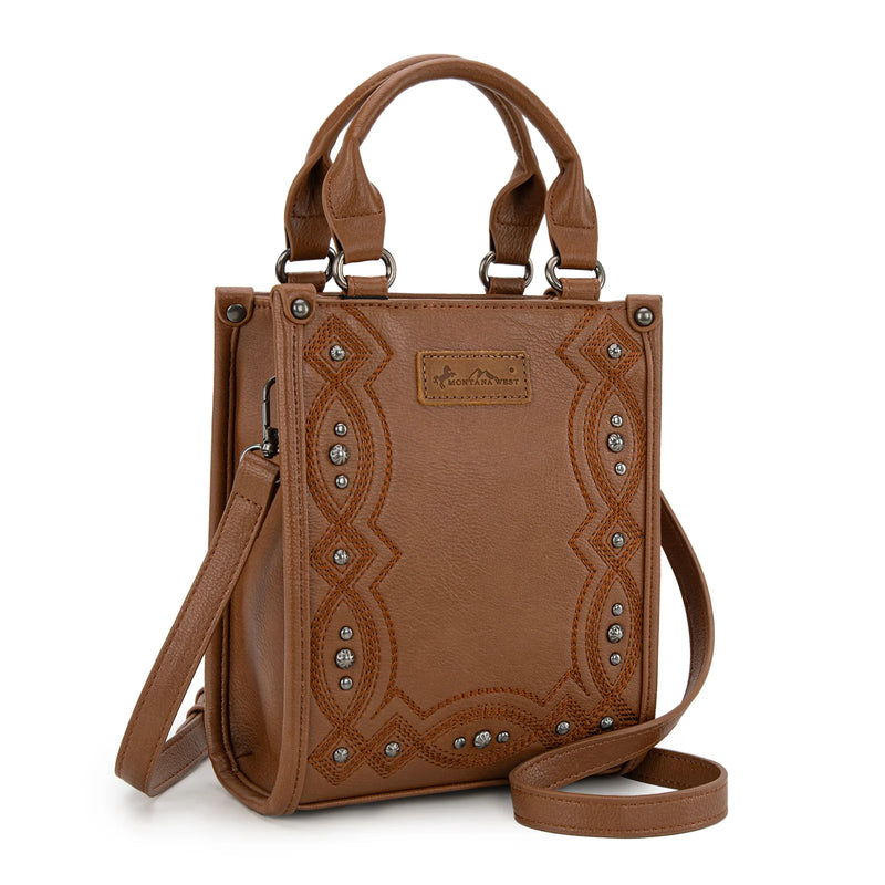Load image into Gallery viewer, MW1334-1831BR - Montana West Embroidered Aztec Small Tote/Crossbody - Brown
