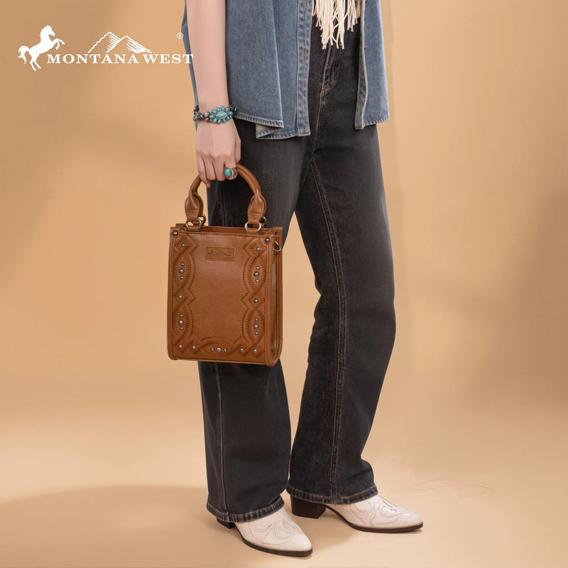 Load image into Gallery viewer, MW1334-1831BR - Montana West Embroidered Aztec Small Tote/Crossbody - Brown
