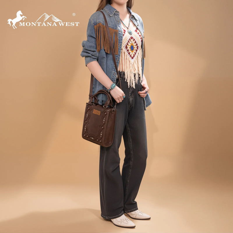 Load image into Gallery viewer, MW1334-1831CF - Montana West Embroidered Aztec Small Tote/Crossbody - Coffee
