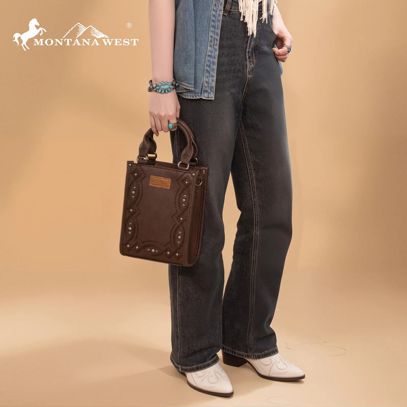 Load image into Gallery viewer, MW1334-1831CF - Montana West Embroidered Aztec Small Tote/Crossbody - Coffee
