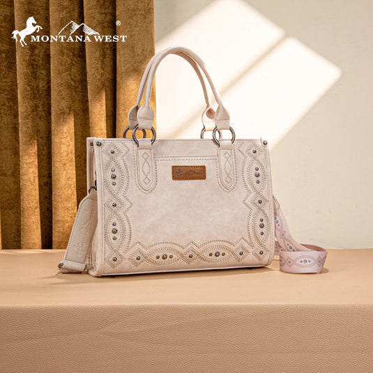 MW1334G-8250BG - Montana West Embroidered Concealed Carry Collection Tote - Beige