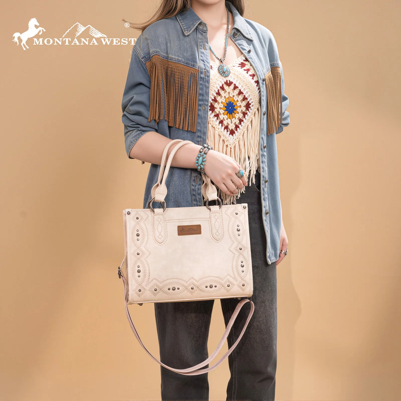 Load image into Gallery viewer, MW1334G-8250BG - Montana West Embroidered Concealed Carry Collection Tote - Beige
