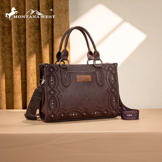 MW1334G-8250CF - Montana West Embroidered Concealed Carry Collection Tote - Coffee