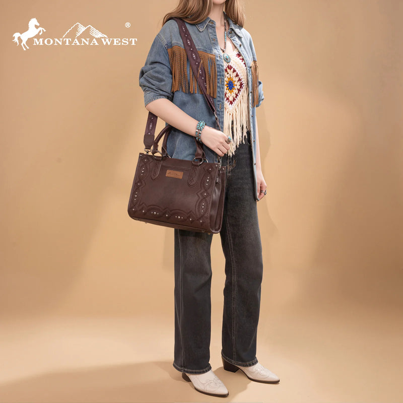 Load image into Gallery viewer, MW1334G-8250CF - Montana West Embroidered Concealed Carry Collection Tote - Coffee
