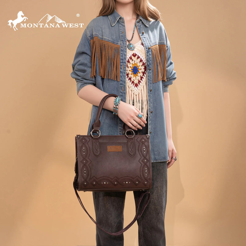 Load image into Gallery viewer, MW1334G-8250CF - Montana West Embroidered Concealed Carry Collection Tote - Coffee
