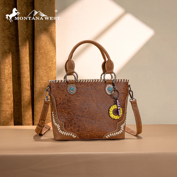 MW1335-8360BR - Montana West Embossed Collection Tote/Crossbody Bag - Brown