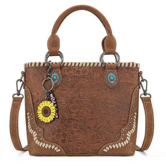 MW1335-8360BR - Montana West Embossed Collection Tote/Crossbody Bag - Brown