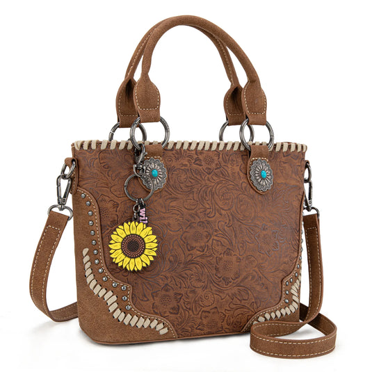 MW1335-8360BR - Montana West Embossed Collection Tote/Crossbody Bag - Brown