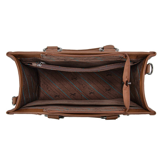 MW1339-2002BR- Montana West Tooled Concho Concealed Carry Tote/Crossbody -Brown