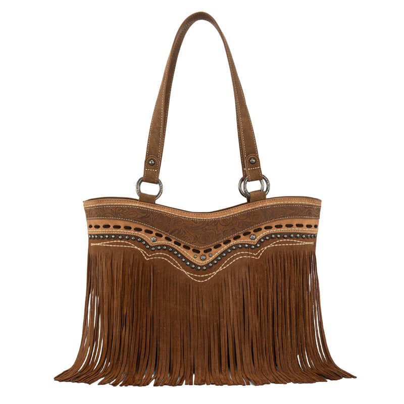 Load image into Gallery viewer, MW1340G-8317BR - Montana West Fringe Collection Concealed Carry Tote - Brown
