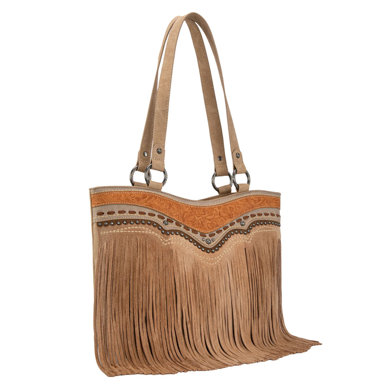 Load image into Gallery viewer, MW1340G-8317TN - Montana West Fringe Collection Concealed Carry Tote - Tan
