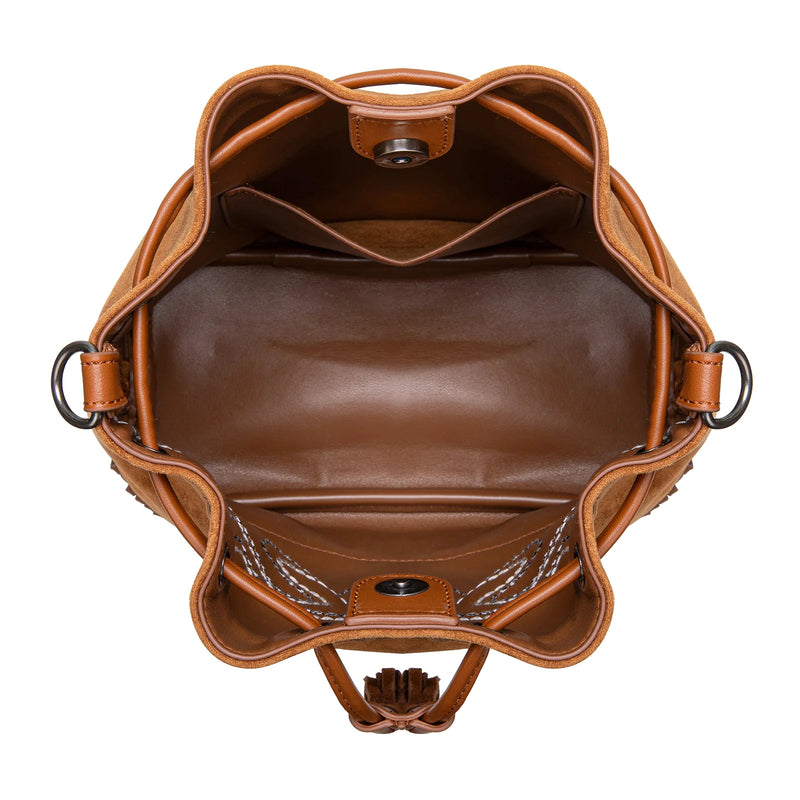 Load image into Gallery viewer, MW1341-8311BR - Montana West Boot Stitch Fringe Drawstring Crossbody Bag - Brown
