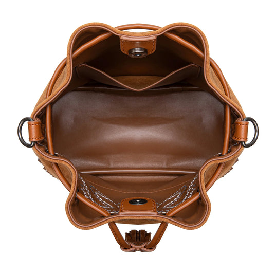 MW1341-8311BR - Montana West Boot Stitch Fringe Drawstring Crossbody Bag - Brown