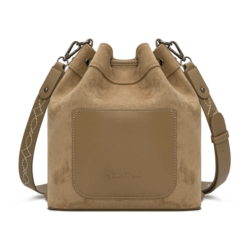 Load image into Gallery viewer, MW1341-8311KH - Montana West Boot Stitch Fringe Drawstring Crossbody Bag - Khaki
