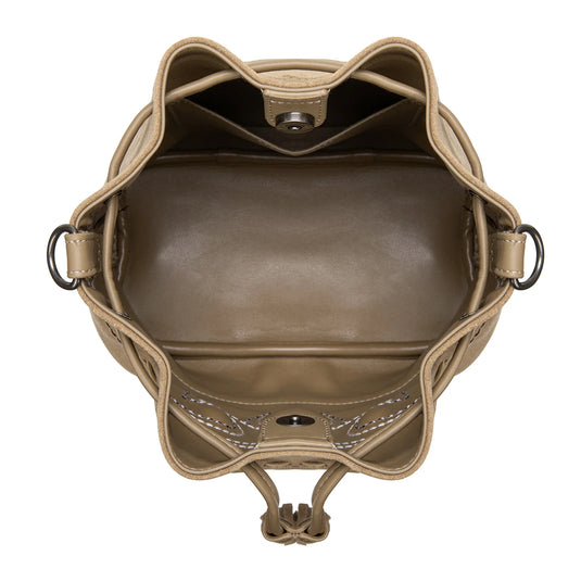 MW1341-8311KH - Montana West Boot Stitch Fringe Drawstring Crossbody Bag - Khaki