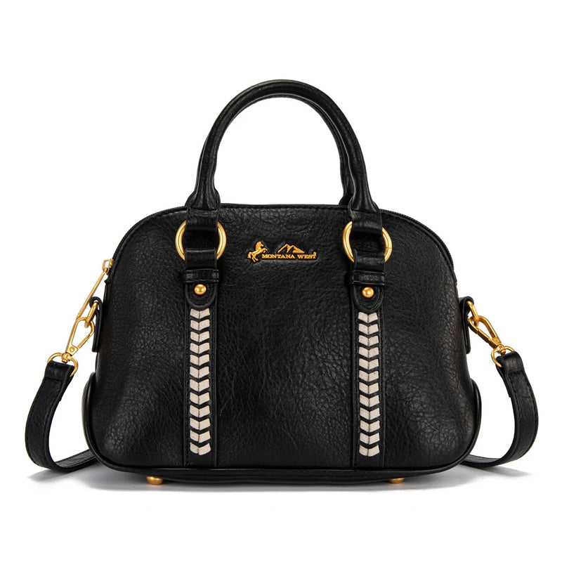 Load image into Gallery viewer, MW1341-8360BK - Montana West Whipstitch Dome Satchel Bag - Black
