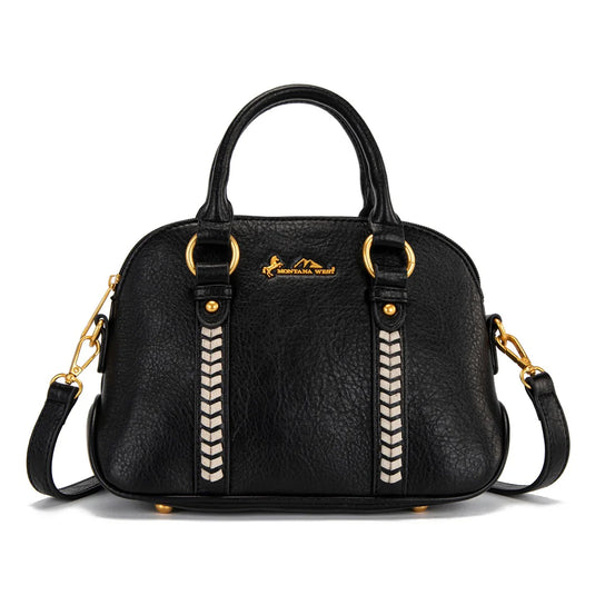 MW1341-8360BK - Montana West Whipstitch Dome Satchel Bag - Black