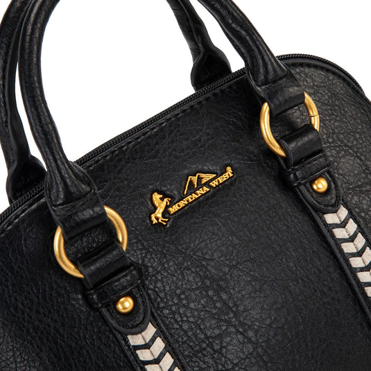 MW1341-8360BK - Montana West Whipstitch Dome Satchel Bag - Black