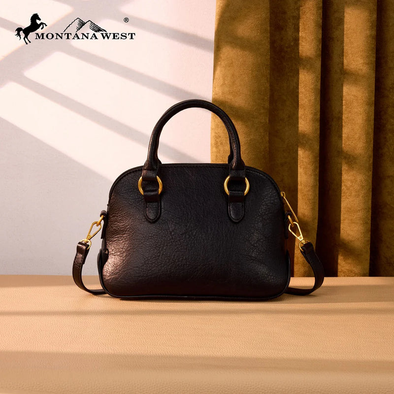 Load image into Gallery viewer, MW1341-8360BK - Montana West Whipstitch Dome Satchel Bag - Black
