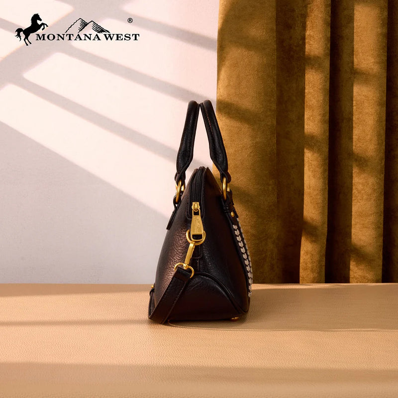 Load image into Gallery viewer, MW1341-8360BK - Montana West Whipstitch Dome Satchel Bag - Black
