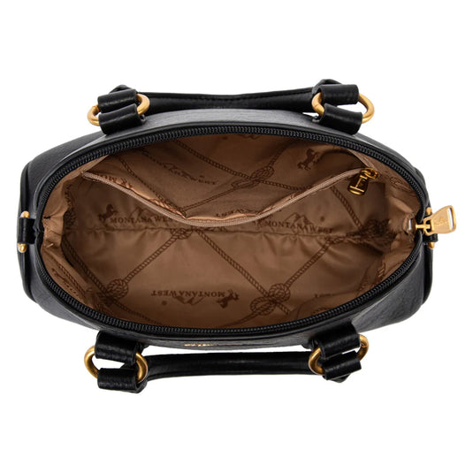 MW1341-8360BK - Montana West Whipstitch Dome Satchel Bag - Black