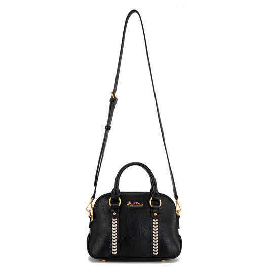 MW1341-8360BK - Montana West Whipstitch Dome Satchel Bag - Black