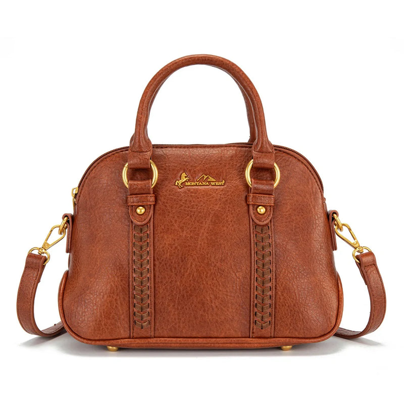 Load image into Gallery viewer, MW1341-8360BR - Montana West Whipstitch Dome Satchel Bag - Brown
