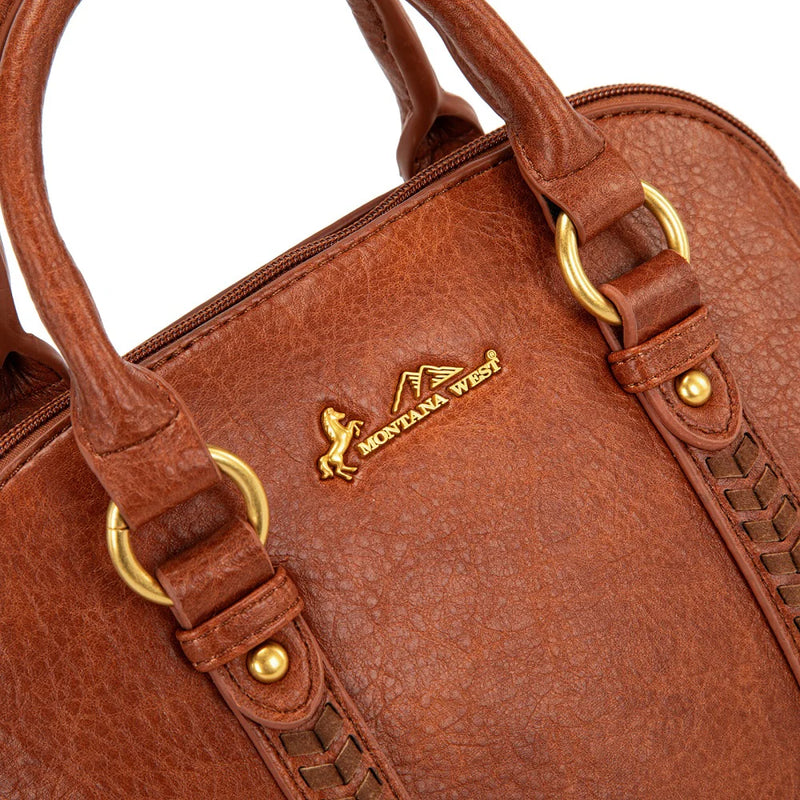 Load image into Gallery viewer, MW1341-8360BR - Montana West Whipstitch Dome Satchel Bag - Brown
