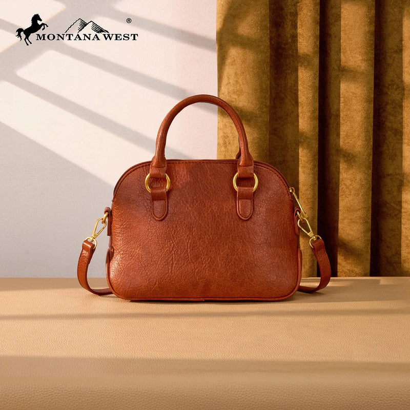 Load image into Gallery viewer, MW1341-8360BR - Montana West Whipstitch Dome Satchel Bag - Brown
