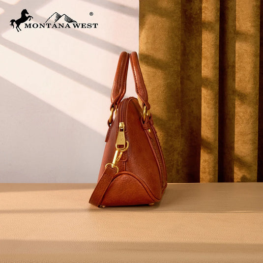 MW1341-8360BR - Montana West Whipstitch Dome Satchel Bag - Brown