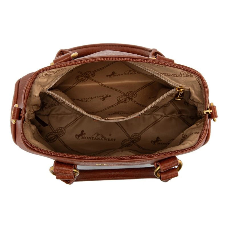 Load image into Gallery viewer, MW1341-8360BR - Montana West Whipstitch Dome Satchel Bag - Brown
