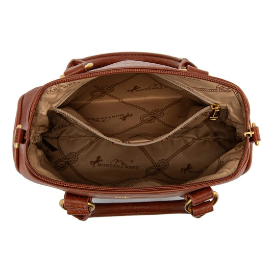 MW1341-8360BR - Montana West Whipstitch Dome Satchel Bag - Brown