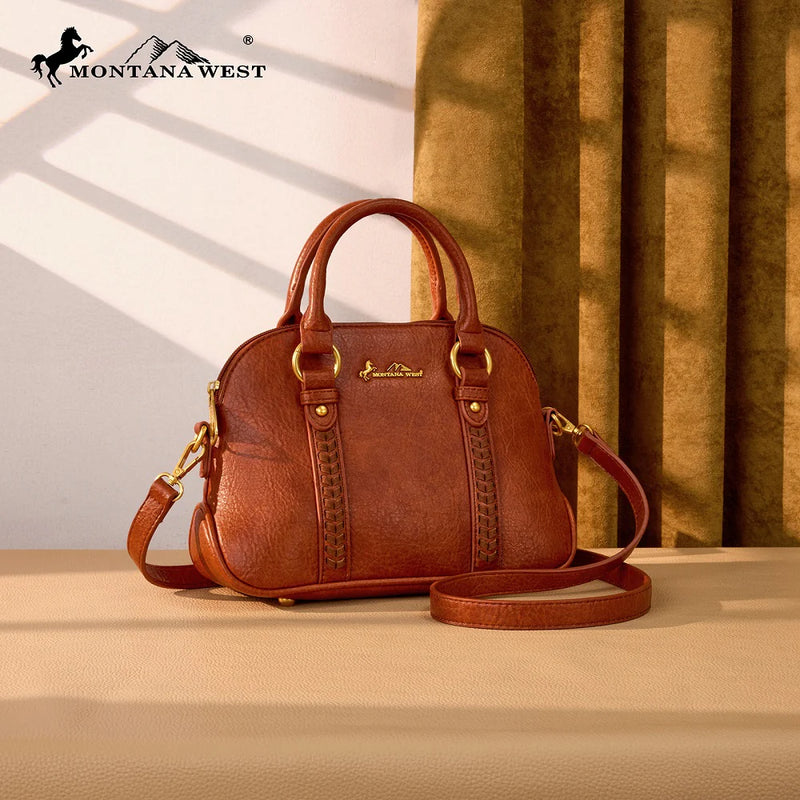 Load image into Gallery viewer, MW1341-8360BR - Montana West Whipstitch Dome Satchel Bag - Brown
