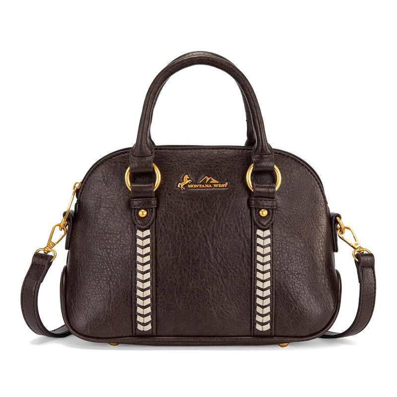 Load image into Gallery viewer, MW1341-8360CF - Montana West Whipstitch Dome Satchel Bag - Coffee
