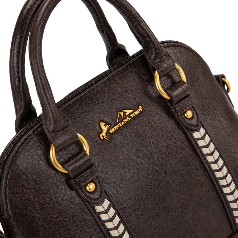 Load image into Gallery viewer, MW1341-8360CF - Montana West Whipstitch Dome Satchel Bag - Coffee
