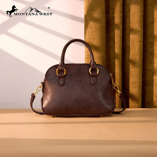 MW1341-8360CF - Montana West Whipstitch Dome Satchel Bag - Coffee
