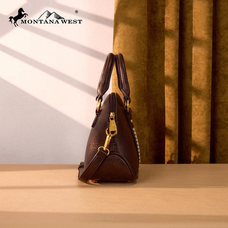 Load image into Gallery viewer, MW1341-8360CF - Montana West Whipstitch Dome Satchel Bag - Coffee
