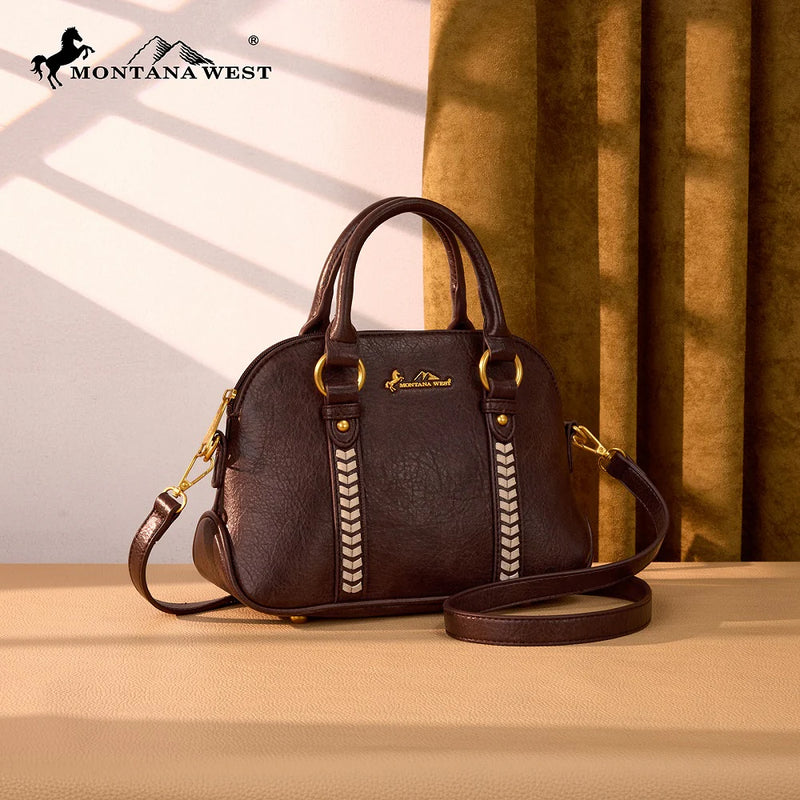 Load image into Gallery viewer, MW1341-8360CF - Montana West Whipstitch Dome Satchel Bag - Coffee
