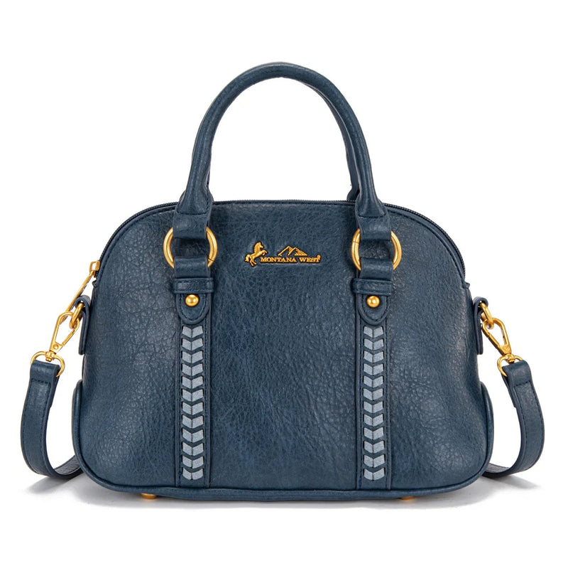 Load image into Gallery viewer, MW1341-8360DJN - Montana West Whipstitch Dome Satchel Bag - Dark Jean
