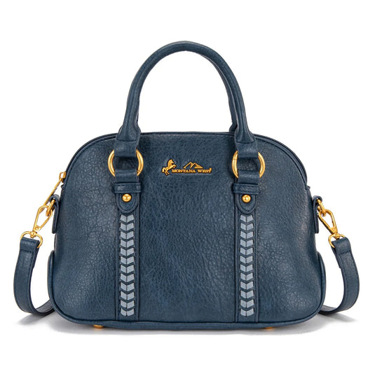MW1341-8360DJN - Montana West Whipstitch Dome Satchel Bag - Dark Jean