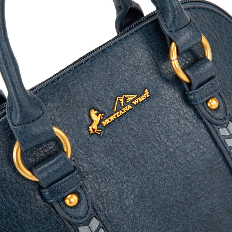 Load image into Gallery viewer, MW1341-8360DJN - Montana West Whipstitch Dome Satchel Bag - Dark Jean
