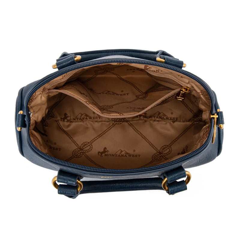 Load image into Gallery viewer, MW1341-8360DJN - Montana West Whipstitch Dome Satchel Bag - Dark Jean
