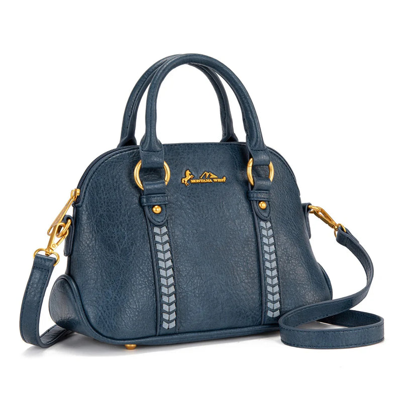Load image into Gallery viewer, MW1341-8360DJN - Montana West Whipstitch Dome Satchel Bag - Dark Jean
