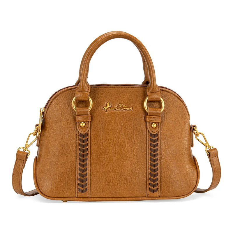 Load image into Gallery viewer, MW1341-8360LBR - Montana West Whipstitch Dome Satchel Bag - Light Brown
