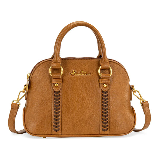 MW1341-8360LBR - Montana West Whipstitch Dome Satchel Bag - Light Brown
