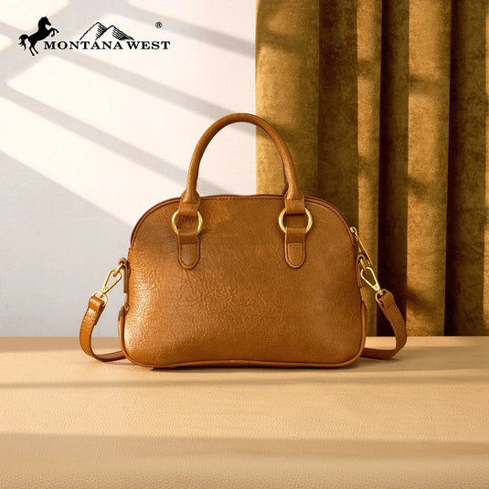 MW1341-8360LBR - Montana West Whipstitch Dome Satchel Bag - Light Brown