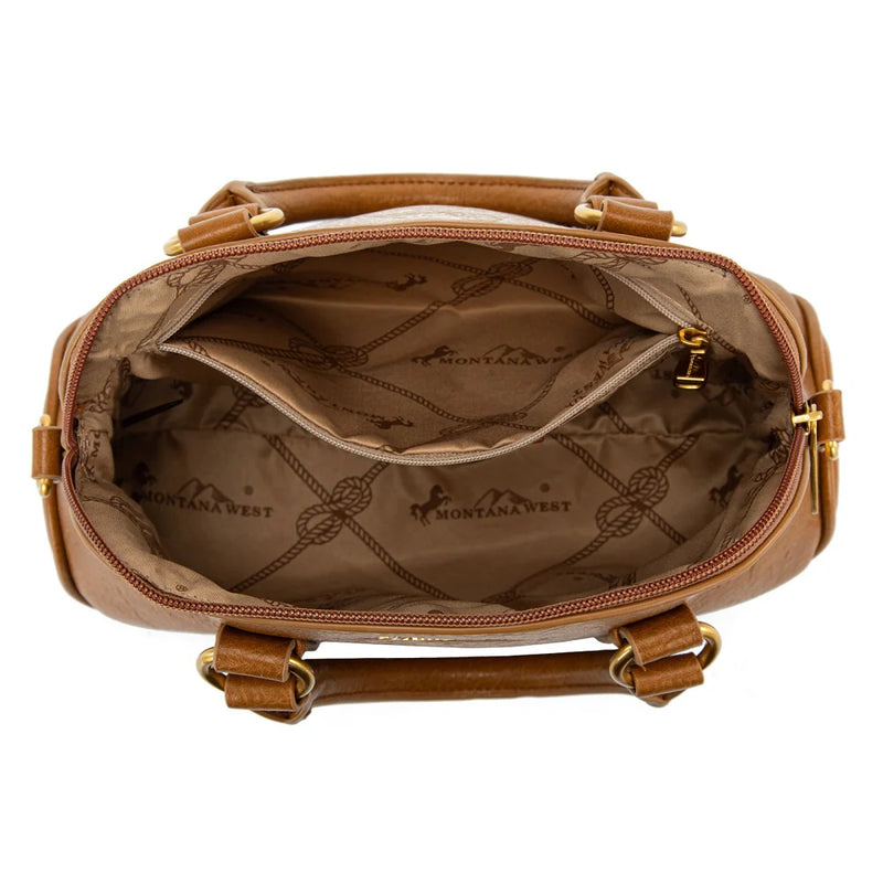 Load image into Gallery viewer, MW1341-8360LBR - Montana West Whipstitch Dome Satchel Bag - Light Brown
