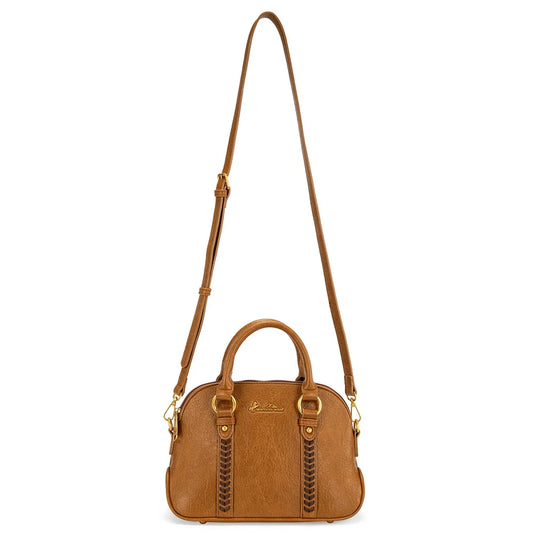 MW1341-8360LBR - Montana West Whipstitch Dome Satchel Bag - Light Brown