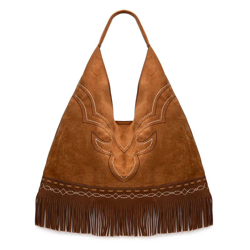 Load image into Gallery viewer, MW1341-9182BR - Montana West Boot Stitch Fringe Large Hobo Bag - Brown
